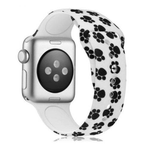 Apple Watch szilikon óraszíj /fehér-tappancsos/ 44/45/46/49 mm