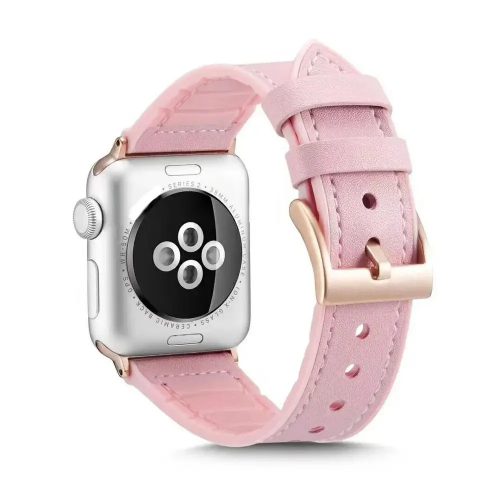 Apple Watch kívül bőr belül szilikon óraszíj /pink/ 42/44/45 és 49 mm