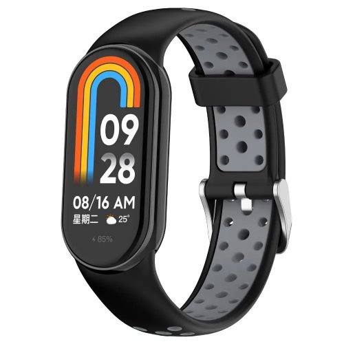 Mybandz-Mi Band 8-Lélegző szilikon óraszíj/fekete-szürke