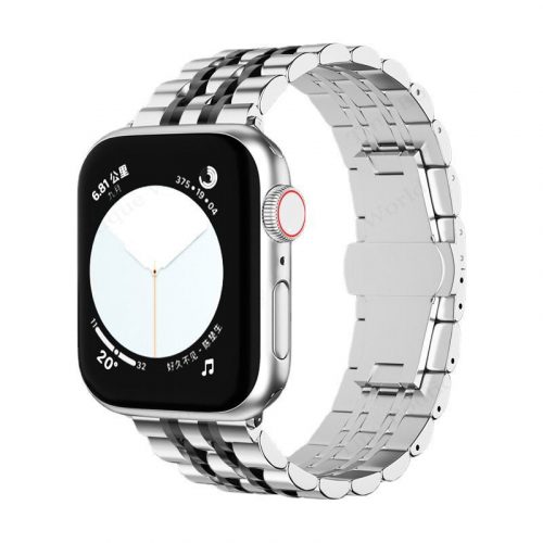 Apple Watch "Pearlmaster" láncszemes fém óraszíj /ezüst-fekete/ 38/40/41 mm