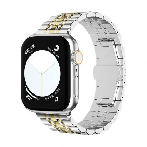 Apple Watch "Pearlmaster" láncszemes fém óraszíj /ezüst-arany/ 42/44/45/49 mm