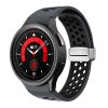 MYBANDZ Lélegző mágneszáras szilikon óraszíj Galaxy Watch 4-5-6-7 /fekete(ezüst csat)