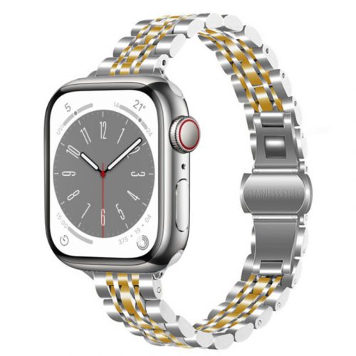 Apple Watch "Pearlmaster" láncszemes vékony fém óraszíj-ezüst-arany / 44/45/46 és 49 mm