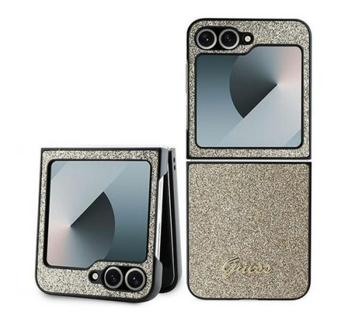 Guess PC/TPU Glitter Flakes Metal Logo Samsung Galaxy Z Flip6 hátlap tok, arany