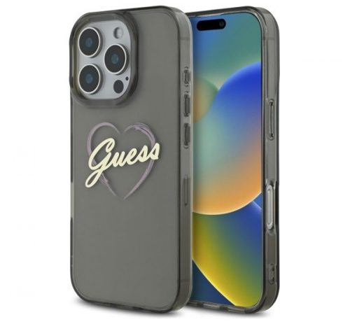 Guess IML Heart iPhone 16 Pro kemény hátlap tok, fekete GUHCP16LHCHGSPK