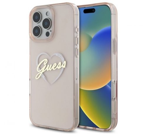 Guess IML Heart iPhone 16 Pro kemény hátlap tok, rózsaszín GUHCP16LHCHGSPP