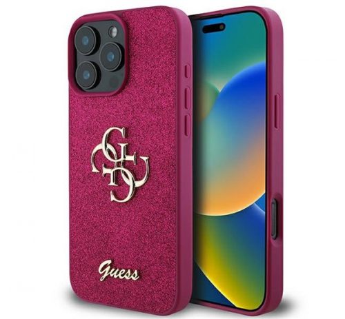 Guess Glitter Script Big 4G iPhone 16 Pro kemény hátlap tok, lila GUHCP16LHG4SGU