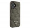 Guess Leather 4G Triangle Strass iPhone 16 Plus kemény hátlap tok, barna GUHCP16MP4TDPW