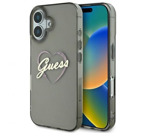 Guess IML Heart iPhone 16 kemény hátlap tok, fekete GUHCP16SHCHGSPK