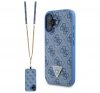 Guess Leather Metal Logo Strass Crossbody iPhone 16 kemény hátlap tok, kék GUHCP16SP4TDSCPB