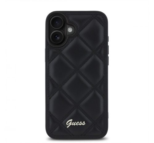 Guess Quiled Metal Logo iPhone 16 kemény hátlap tok, fekete GUHCP16SPSQSQSK