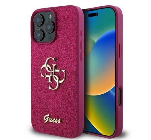 Guess Fixed Glitter Big 4G iPhone 16 Pro Max kemény hátlap tok, lila GUHCP16XHG4SGU