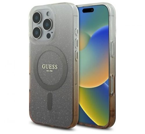 Guess IML Glitter Gradient iPhone 16 Pro MagSafe kemény hátlap tok, barna GUHMP16LHGRCELW