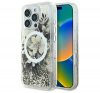 Guess Liquid Glitter Flower iPhone 16 Pro MagSafe kemény hátlap tok, bézs GUHMP16LLFMWTE