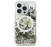 Guess Liquid Glitter Flower iPhone 16 Pro MagSafe kemény hátlap tok, bézs GUHMP16LLFMWTE