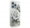 Guess Liquid Glitter Flower iPhone 16 Pro MagSafe kemény hátlap tok, bézs GUHMP16LLFMWTE