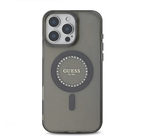 Guess IML Rhinestones MagSafe iPhone 16 Pro kemény hátlap tok, fekete GUHMP16LPFTDTEK