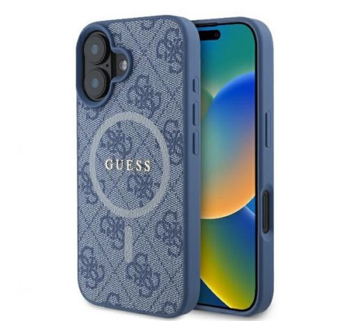 Guess 4G Ring Classic iPhone 16 Plus MagSafe kemény hátlap tok, kék GUHMP16MG4GFRB