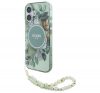 Guess IML Flowers iPhone 16 Plus kemény hátlap tok karpánttal, zöld GUHMP16MHFWBRCESN