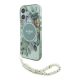 Guess IML Flowers iPhone 16 Plus kemény hátlap tok karpánttal, zöld GUHMP16MHFWBRCESN