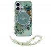 Guess IML Flowers iPhone 16 Plus kemény hátlap tok karpánttal, zöld GUHMP16MHFWBRCESN