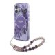 Guess IML Flowers iPhone 16 Plus kemény hátlap tok karpánttal, lila GUHMP16MHFWBRCESU