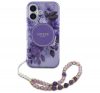 Guess IML Flowers iPhone 16 Plus kemény hátlap tok karpánttal, lila GUHMP16MHFWBRCESU