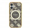 Guess IML Peony On 4G Background iPhone 16 MagSafe kemény hátlap tok, barna GUHMP16SH4PYEEW