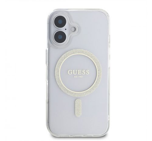 Guess IML Glitter Circle iPhone 16 MagSafe kemény hátlap tok, átlátszó GUHMP16SHFGERET