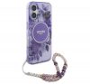 Guess IML Flowers iPhone 16 kemény hátlap tok karpánttal, lila GUHMP16SHFWBRCESU