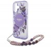 Guess IML Flowers iPhone 16 kemény hátlap tok karpánttal, lila GUHMP16SHFWBRCESU