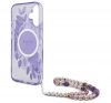 Guess IML Flowers iPhone 16 kemény hátlap tok karpánttal, lila GUHMP16SHFWBRCESU