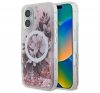 Guess Liquid Glitter Flower iPhone 16 MagSafe kemény hátlap tok, rózsaszín GUHMP16SLFMWTP