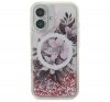 Guess Liquid Glitter Flower iPhone 16 MagSafe kemény hátlap tok, rózsaszín GUHMP16SLFMWTP