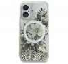 Guess Liquid Glitter Flower iPhone 16 MagSafe kemény hátlap tok, bézs GUHMP16SLFMWTE 