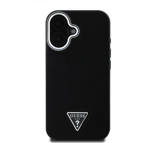 Guess Grained Triangle iPhone 16 MagSafe kemény hátlap tok, fekete GUHMP16SPGTSPSK