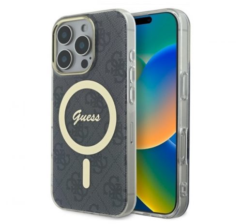 Guess IML 4G MagSafe iPhone 16 Pro Max MagSafe kemény hátlap tok, fekete GUHMP16XH4STK