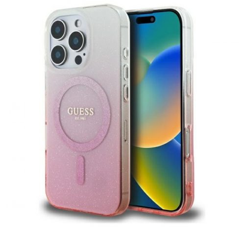 Guess IML Glitter Gradient iPhone 16 Pro Max MagSafe kemény hátlap tok, rózsaszín GUHMP16XHGRCELP