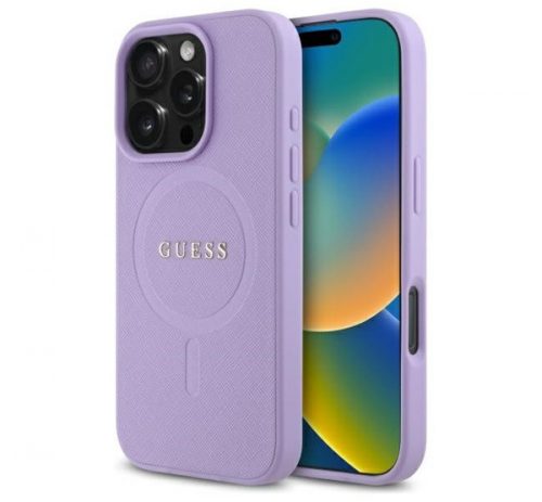 Guess Saffiano MagSafe iPhone 16 Pro Max kemény hátlap tok, lila GUHMP16XPSAHMCU