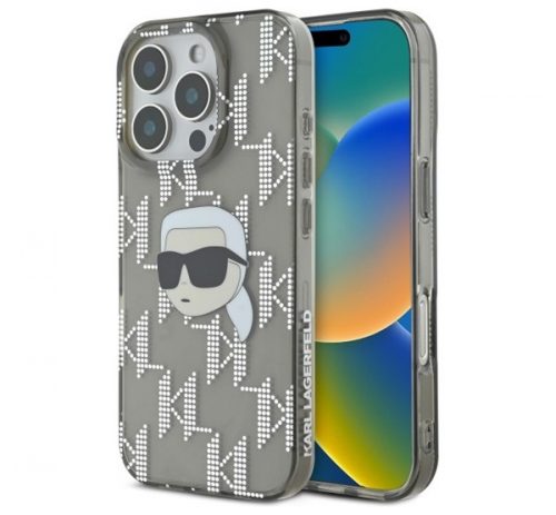 Karl Lagerfeld IML Karl Head Electroplated iPhone 16 Pro Max kemény hátlap tok, fekete KLHCP16XHKLPKHK