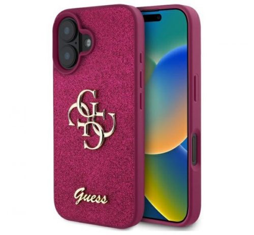 Guess Fixed Glitter Big 4G iPhone 16 hátlap tok, lila GUHCP16SHG4SGU