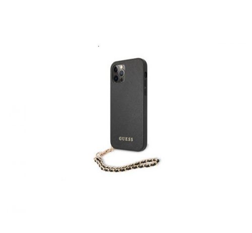 Guess PU Saffiano Gold Chain Apple iPhone 12 Pro Max hátlap tok, fekete