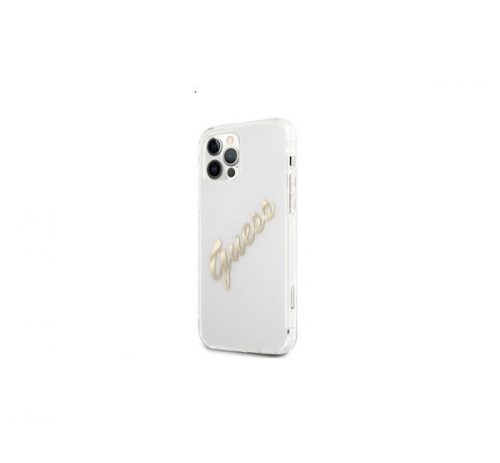 Guess PU Vintage Script Gold Logo Apple iPhone 12 Pro Max hátlap tok, átlátszó