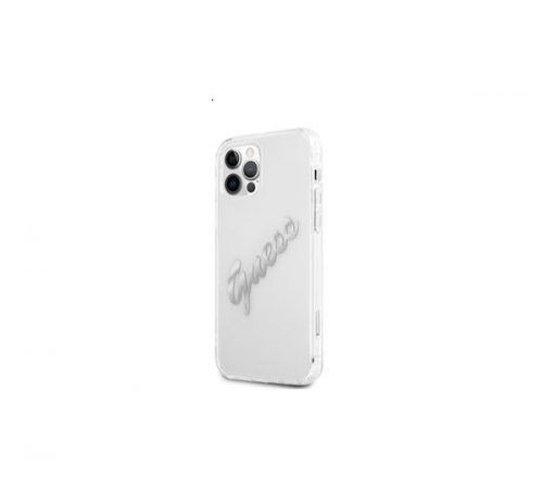 Guess PU Vintage Script Silver Logo Apple iPhone 12/12 Pro hátlap tok, átlátszó