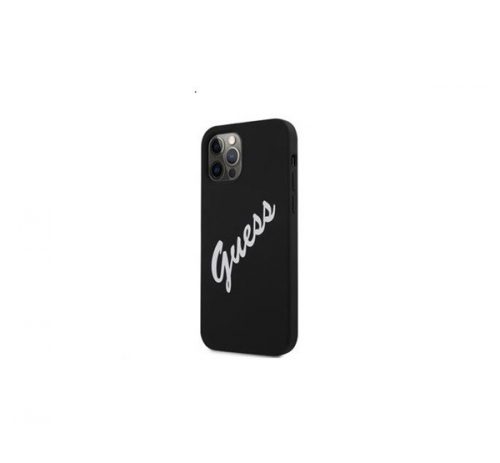 Guess Silicone Vintage White Script Apple iPhone 12 Pro Max hátlap tok, fekete