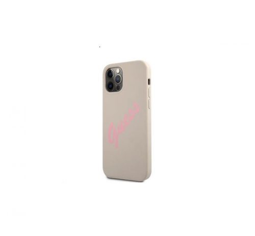 Guess Silicone Vintage Pink Script Apple iPhone 12/12 Pro hátlap tok, szürke