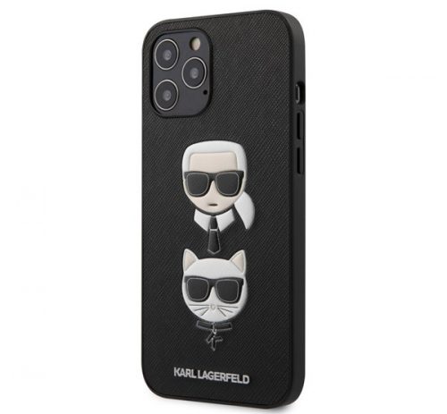 Karl Lagerfeld Saffiano K&C Heads Cover szilikon tok Apple iPhone 12 Pro Max, fekete