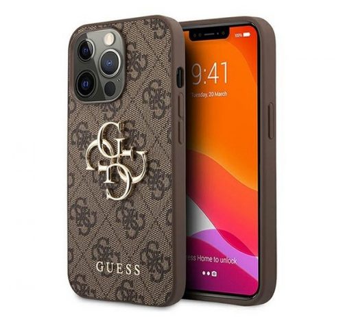 Guess PU 4G Metal Logo Apple iPhone 13 Pro hátlap tok, barna