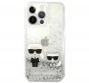 Karl Lagerfeld Liquid Glitter Karl and Choupette hátlap tok Apple iPhone 13 Pro, ezüst