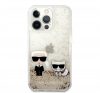 Karl Lagerfeld Liquid Glitter Karl and Choupette hátlap tok Apple iPhone 13 Pro, arany